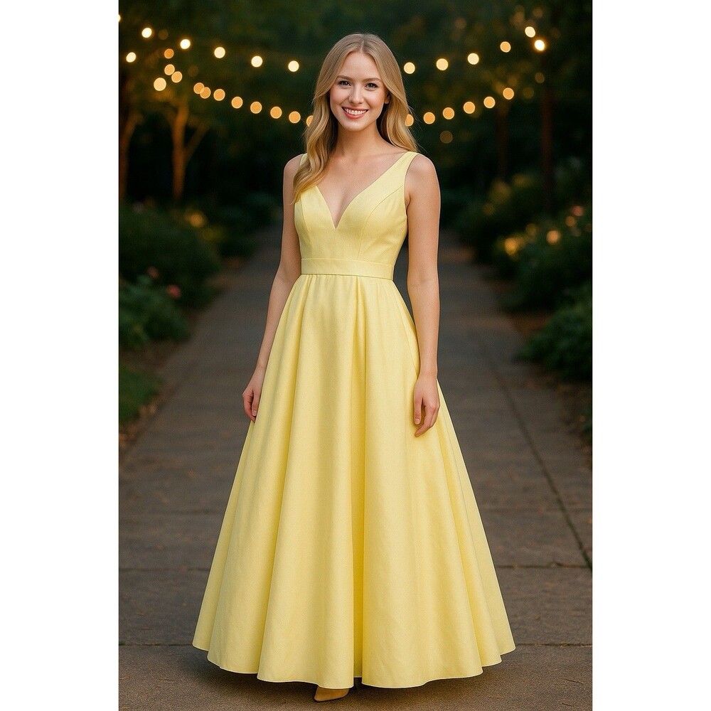 Sherri Hill Yellow Ball Gown V-Neck Lace Up w/ Pockets Long Bow Prom Dress Sz 4